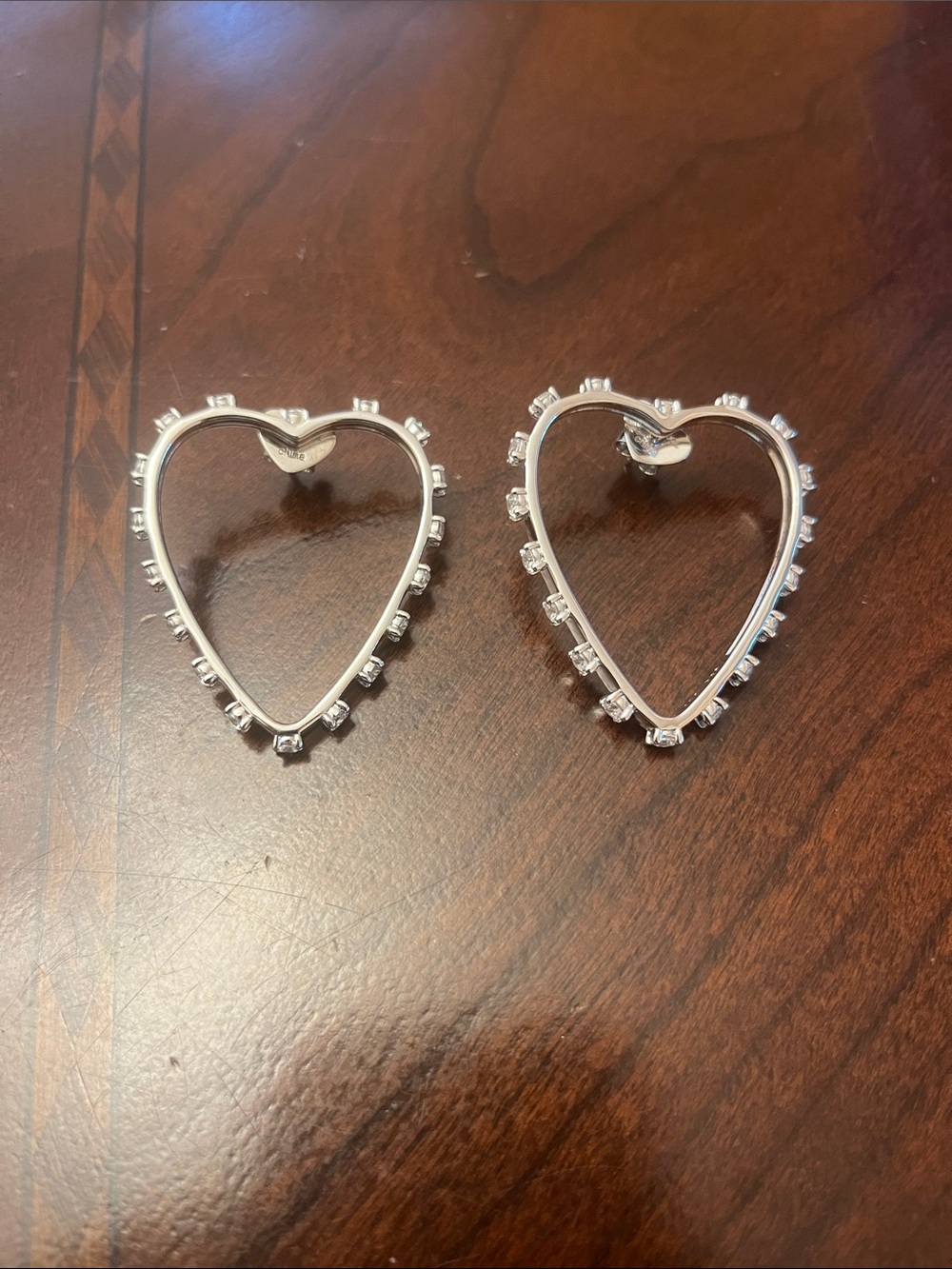 Sterling Silver Heart Hoop Earrings with Clear Crystal Accents - Women’s Jewelry